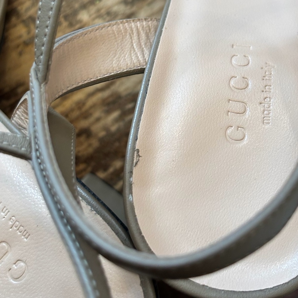 GUCCI Greige GG Marmont Stack Heel Sandal - Picture 9 of 14